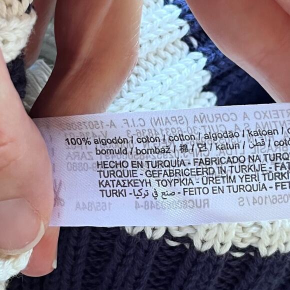 Zara Women's Navy And White Striped Cropped Distressed Sweater Size S - Picture 8 of 9